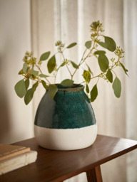 John Lewis Half Dip Earthenware Vase, H19cm, Blue/White - thumbnail 2