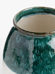 John Lewis Half Dip Earthenware Vase, H19cm, Blue/White - thumbnail 4