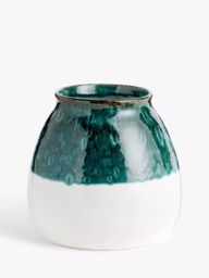 John Lewis Half Dip Earthenware Vase, H19cm, Blue/White - thumbnail 1