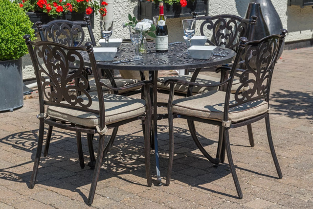 LG Outdoor Devon 4 Seater Garden Dining Table and Chairs Set with Parasol, Bronze - image 1