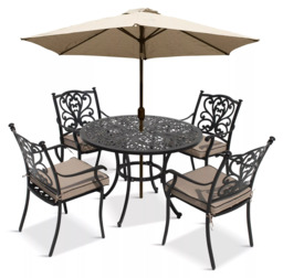 LG Outdoor Devon 4 Seater Garden Dining Table and Chairs Set with Parasol, Bronze - thumbnail 2