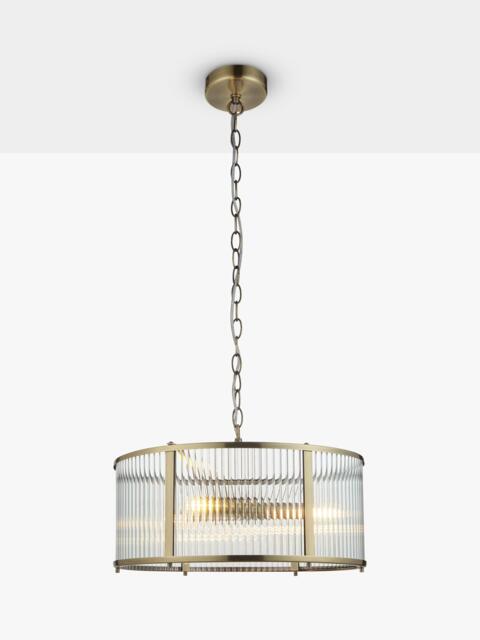 Bay Lighting Rika 3 Bulb Ribbed Glass Pendant Ceiling Light, Metallic Brass - image 1