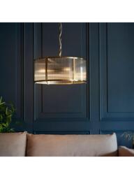 Bay Lighting Rika 3 Bulb Ribbed Glass Pendant Ceiling Light, Metallic Brass - thumbnail 2