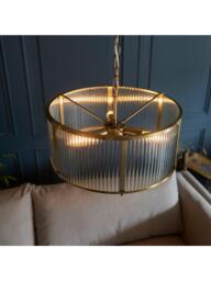 Bay Lighting Rika 3 Bulb Ribbed Glass Pendant Ceiling Light, Metallic Brass - thumbnail 3