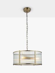 Bay Lighting Rika 3 Bulb Ribbed Glass Pendant Ceiling Light, Metallic Brass