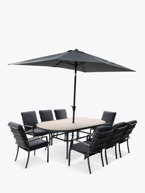 LG Outdoor Monza 8-Seater Garden Oval Dining Table & Chairs Set with Parasol, Grey - image 1