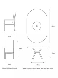 LG Outdoor Monza 8-Seater Garden Oval Dining Table & Chairs Set with Parasol, Grey - thumbnail 4