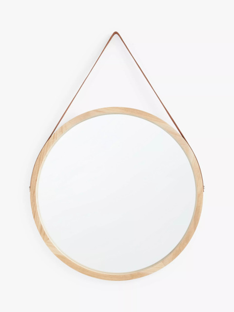 John Lewis Wood Frame Round Hanging Wall Mirror, 55cm, Natural - image 1