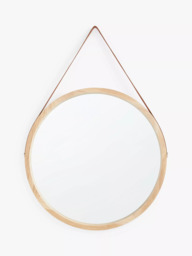 John Lewis Wood Frame Round Hanging Wall Mirror, 55cm, Natural