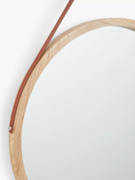 John Lewis Wood Frame Round Hanging Wall Mirror, 55cm, Natural - thumbnail 2