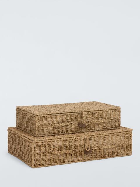 John Lewis Seagrass Lidded Nesting Under Bed Storage Baskets, Set of 2, Natural - image 1