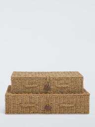 John Lewis Seagrass Lidded Nesting Under Bed Storage Baskets, Set of 2, Natural - thumbnail 2