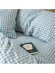 Piglet in Bed Gingham Linen Fitted Sheet - thumbnail 1