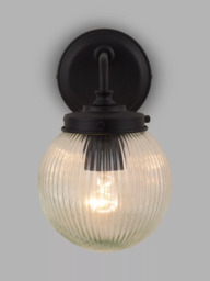 John Lewis Vintage Globe Outdoor Wall Light, Clear/Black - thumbnail 1