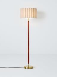John Lewis Scalloped Drum Shade Walnut Wood Base Floor Lamp, Natural - thumbnail 1