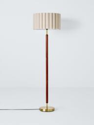 John Lewis Scalloped Drum Shade Walnut Wood Base Floor Lamp, Natural - thumbnail 2