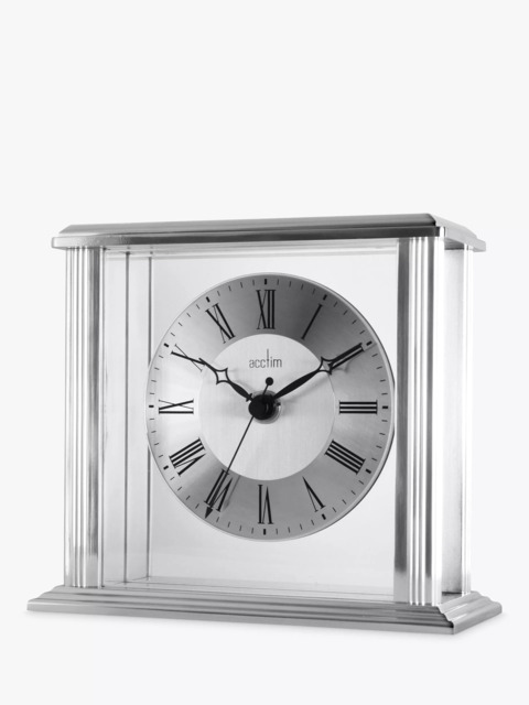 Acctim Hamilton Roman Numeral Analogue Mantel Clock, 15.5cm, Silver - image 1