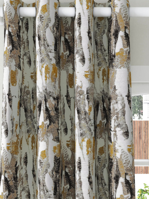Harlequin Takara Pair Lined Eyelet Curtains, Mustard/Charcoal - image 1