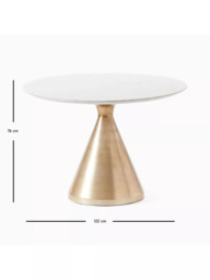 west elm Silhouette 4 Seater Marble Top Dining Table, Antique Brass/White - thumbnail 6