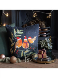 Sara Miller Robin Chorus Christmas Cushion, Midnight - thumbnail 3