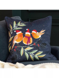 Sara Miller Robin Chorus Christmas Cushion, Midnight - thumbnail 2