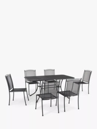 John Lewis Henley by KETTLER 6-Seater Rectangular Garden Dining Table & Straight Sided Chairs Set, Iron Grey - thumbnail 1