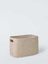 John Lewis Harbour Woven Cotton Rectangular Storage Basket, Natural Cream, Large