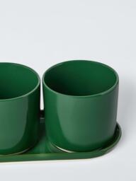 John Lewis X Deliciously Ella Stoneware Indoor Trio Planter & Tray, Green - thumbnail 2