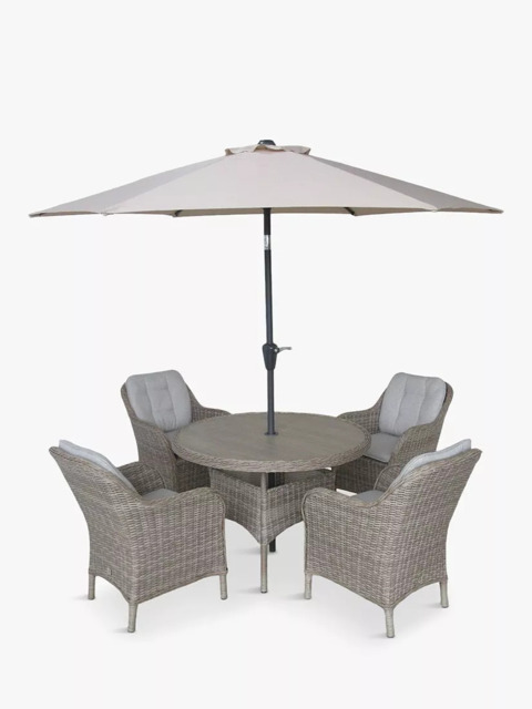 LG Outdoor St Tropez 4-Seater Round Garden Dining Table & Chairs Set with Parasol - image 1