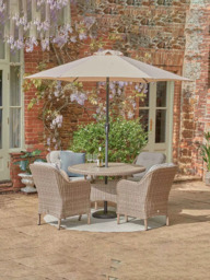 LG Outdoor St Tropez 4-Seater Round Garden Dining Table & Chairs Set with Parasol - thumbnail 2
