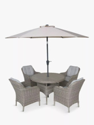 LG Outdoor St Tropez 4-Seater Round Garden Dining Table & Chairs Set with Parasol - thumbnail 1