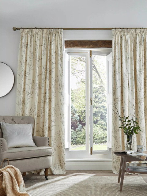 Pussy Willow Pair Lined Pencil Pleat Curtains, Off White/Dove Grey - image 1