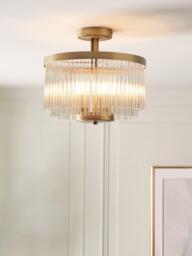 John Lewis Lexton 3 Arm Semi Flush Glass Ceiling Light, Brass - thumbnail 5