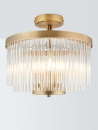 John Lewis Lexton 3 Arm Semi Flush Glass Ceiling Light, Brass - thumbnail 1