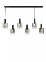 Där Savannah 6 Arm Bar Ceiling Light, Black/Smoked - thumbnail 3