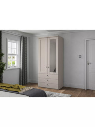 John Lewis Marlow 100cm Mirrored Hinged Wardrobe with 3 Drawers, Champagne - thumbnail 2