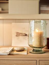 Neptune Raynes Large Hammered Glass Hurricane Vase, H30.5cm, Green - thumbnail 2