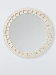 John Lewis Rajasthan Carved Wood Round Wall Mirror, 65cm, FSC-Certified (Mango Wood), White - thumbnail 1