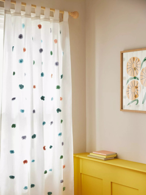 John Lewis Pom Pom Slot Top Curtain Panel, White/Multi - image 1