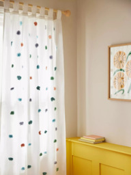 John Lewis Pom Pom Slot Top Curtain Panel, White/Multi - thumbnail 1
