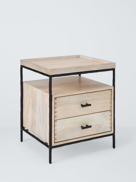 John Lewis Industrial Mango Wood 2 Drawer Bedside Table, White Wash - image 1