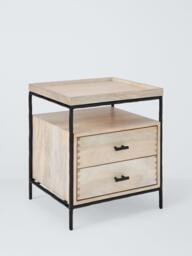 John Lewis Industrial Mango Wood 2 Drawer Bedside Table, White Wash - thumbnail 1