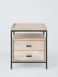 John Lewis Industrial Mango Wood 2 Drawer Bedside Table, White Wash - thumbnail 3