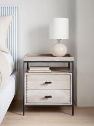 John Lewis Industrial Mango Wood 2 Drawer Bedside Table, White Wash - thumbnail 2