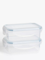 John Lewis Rectangular Plastic Snack Boxes, Set of 2, 240ml, Clear