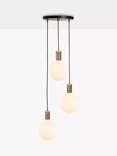 Tala Walnut Triple Pendant Cluster Ceiling Light with Sphere IV ES LED Dim to Warm Globe Bulbs - image 1