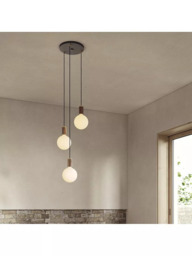 Tala Walnut Triple Pendant Cluster Ceiling Light with Sphere IV ES LED Dim to Warm Globe Bulbs - thumbnail 4