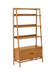 west elm Mid-Century Wide Wood Bookcase with Drawer, Acorn - thumbnail 1
