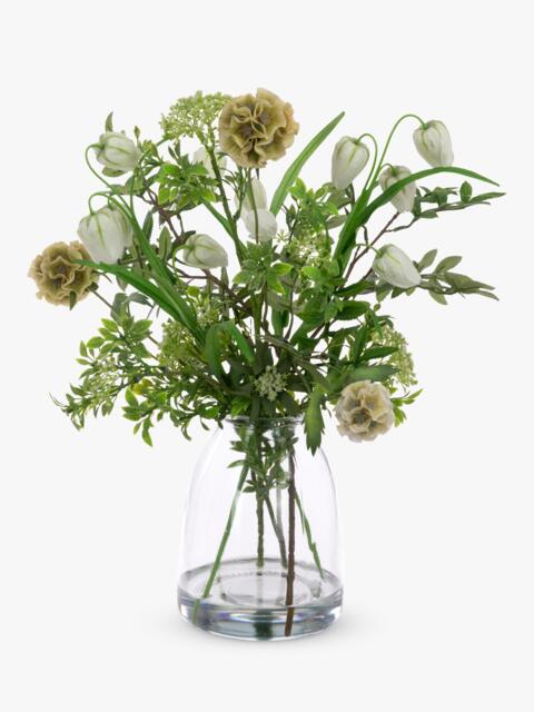 Floralsilk Artificial Scabiosa & Foliage in Glass Vase, H50cm, Green