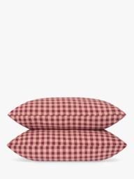 Piglet in Bed Gingham Linen Blend Bedding, Rhubarb/Rose - thumbnail 5